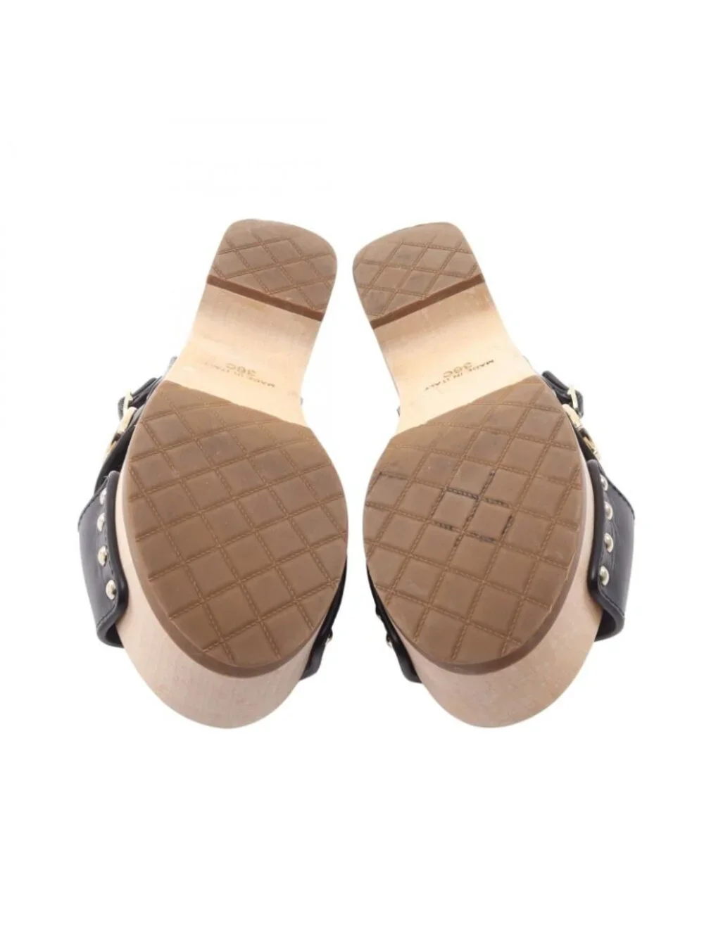 Chanel Sandals CC Logo Clover Wood Wedge Sole Leather
